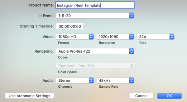 Reels Video Resolution Examples Create Custom Resolutions in Final Cut Pro X - LUTs Lounge