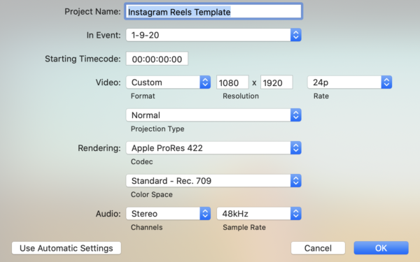 Reels Video Resolution Examples Create Custom Resolutions in Final Cut Pro X - LUTs Lounge